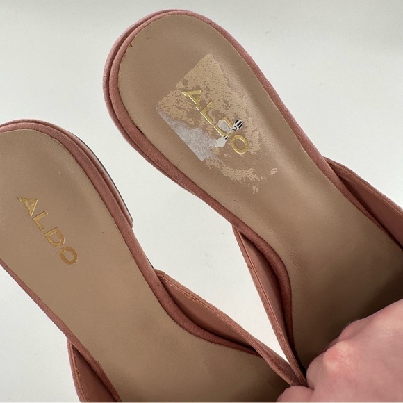 Aldo womens flats size 9 40 pink faux suede faux fur pointy toe slip on mules - Picture 10 of 12